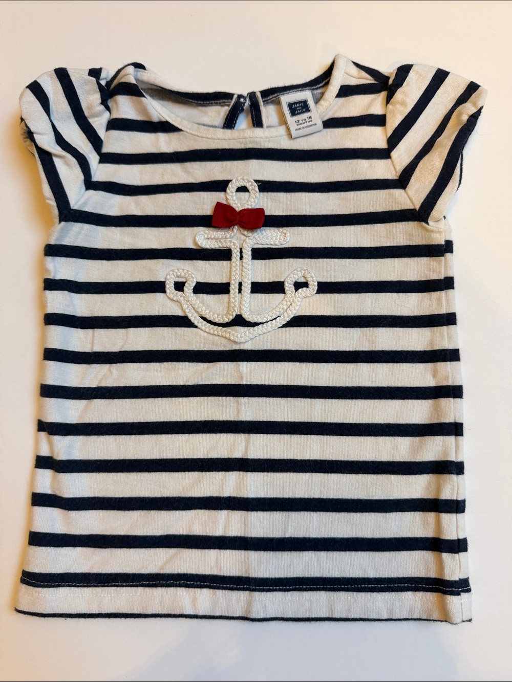 Janie and Nack Navy, White & Red Anchor Stripe Tee